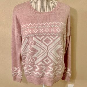 NWT Hippie Rose Sweater Large Pastel Pink White Geometric Pattern CrewNeck NEW